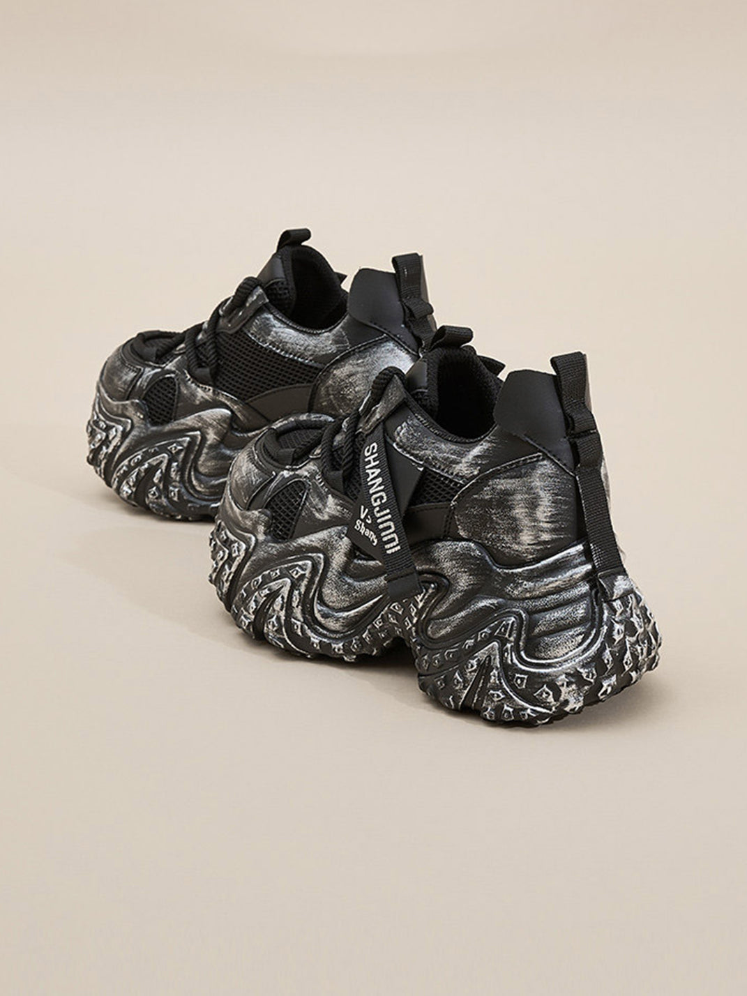 Distressed Sculptural Platform Sneakers
