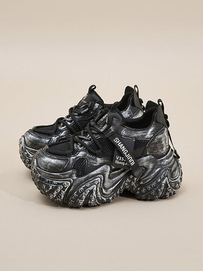Distressed Sculptural Platform Sneakers