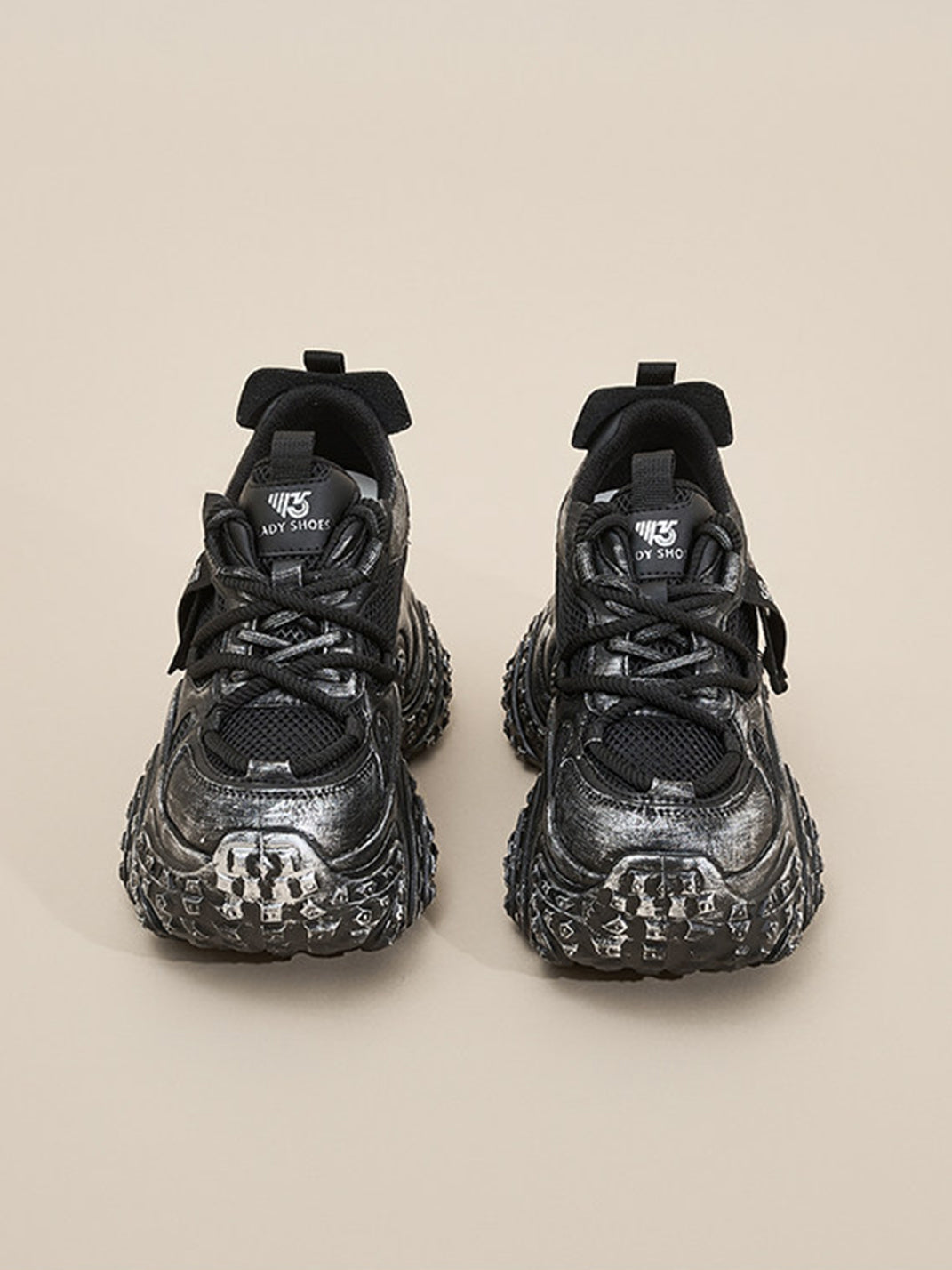 Distressed Sculptural Platform Sneakers