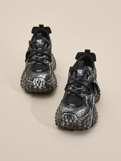 Distressed Sculptural Platform Sneakers