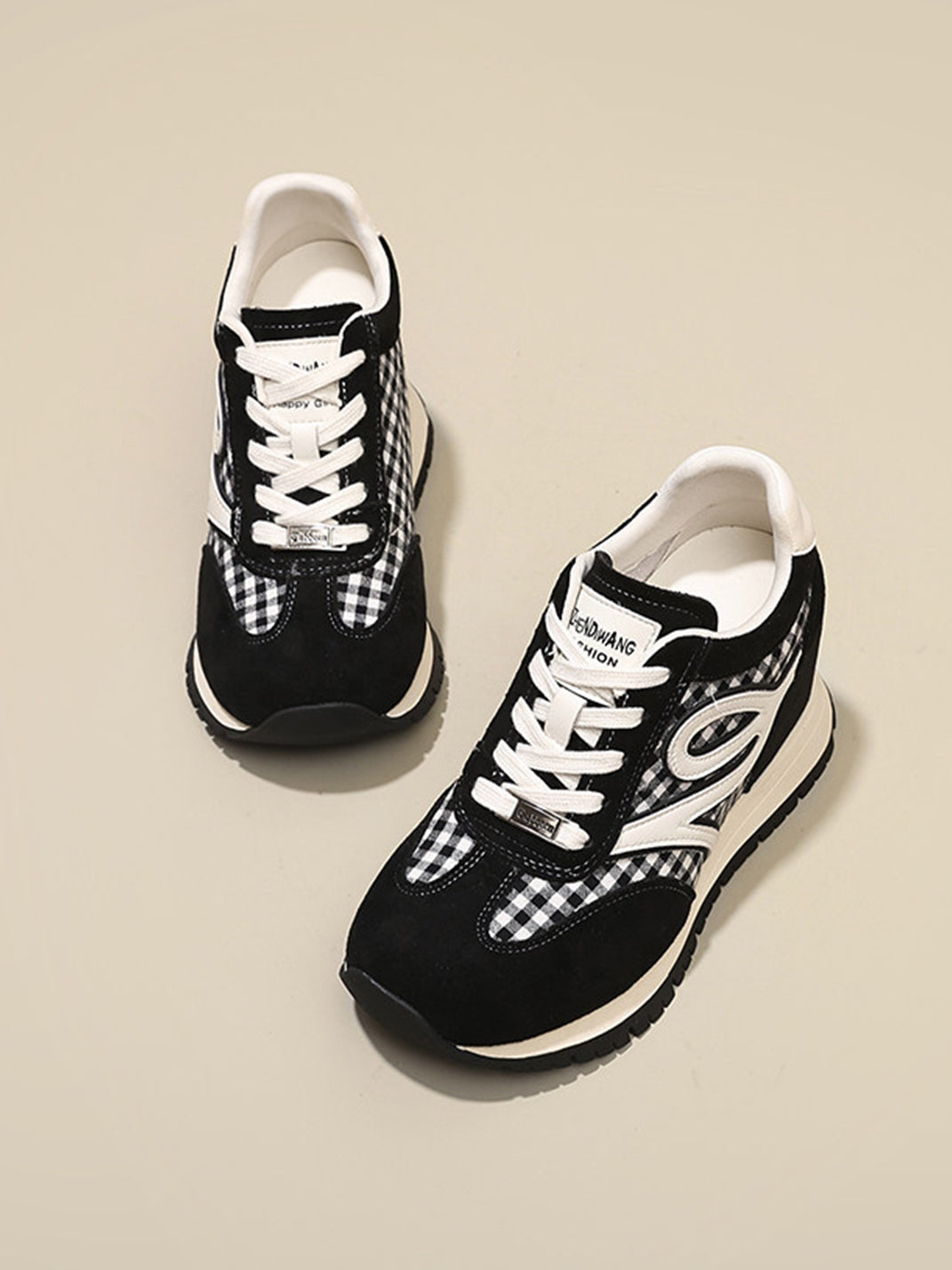 Gingham Hidden-Wedge Platform Sneakers