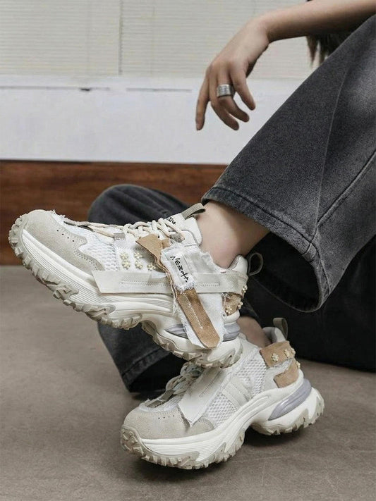 Patchwork Mesh Trail Platform Sneakers