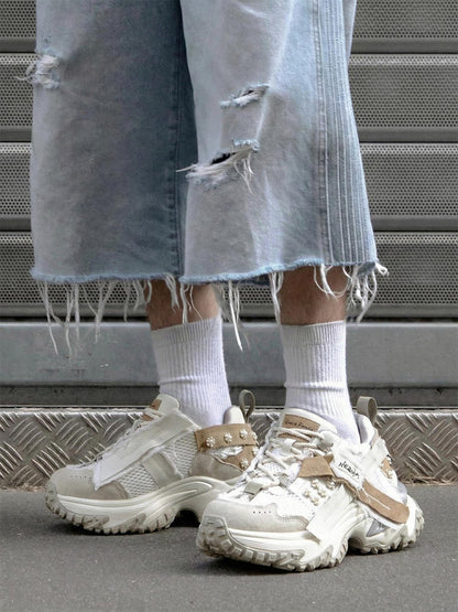 Patchwork Mesh Trail Platform Sneakers
