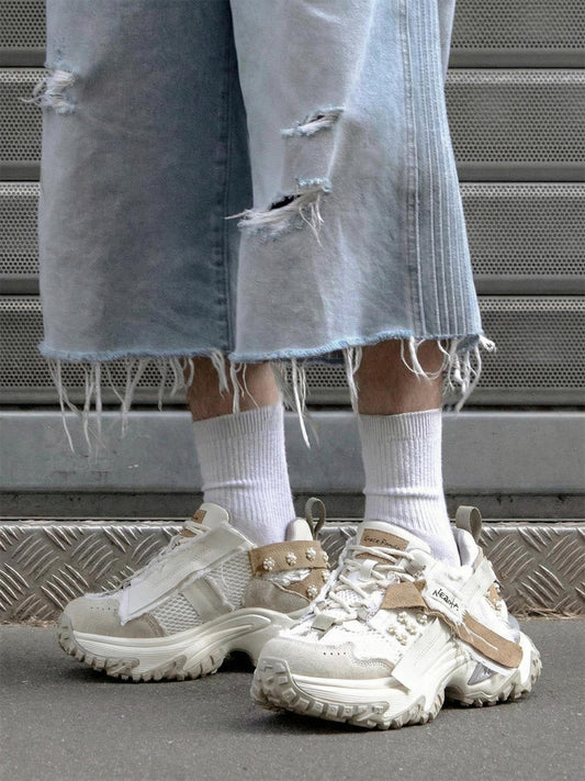 Patchwork Mesh Trail Platform Sneakers
