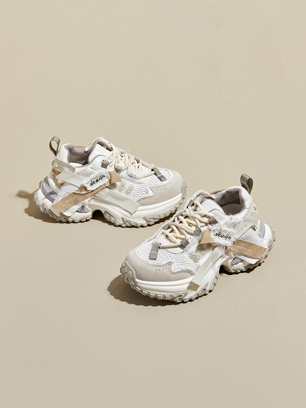 Patchwork Mesh Trail Platform Sneakers