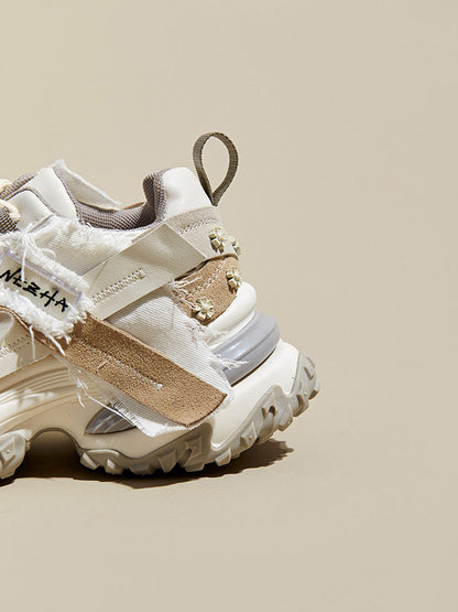 Patchwork Mesh Trail Platform Sneakers