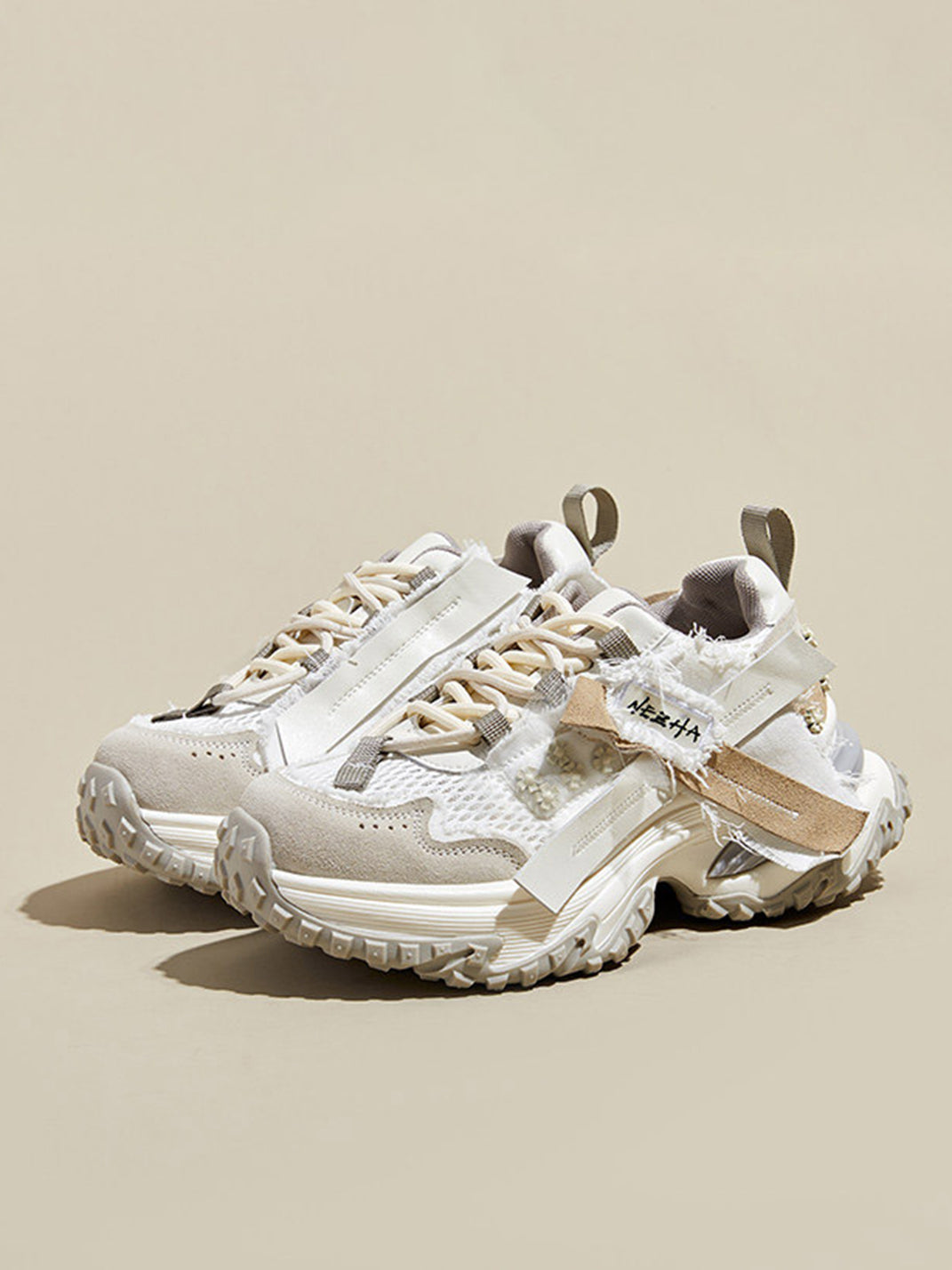 Patchwork Mesh Trail Platform Sneakers
