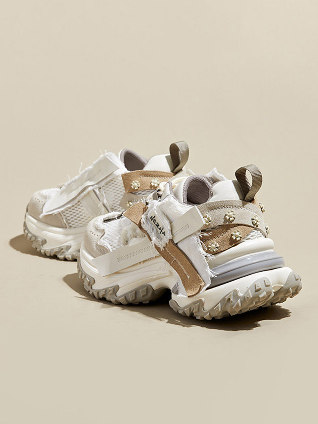 Patchwork Mesh Trail Platform Sneakers