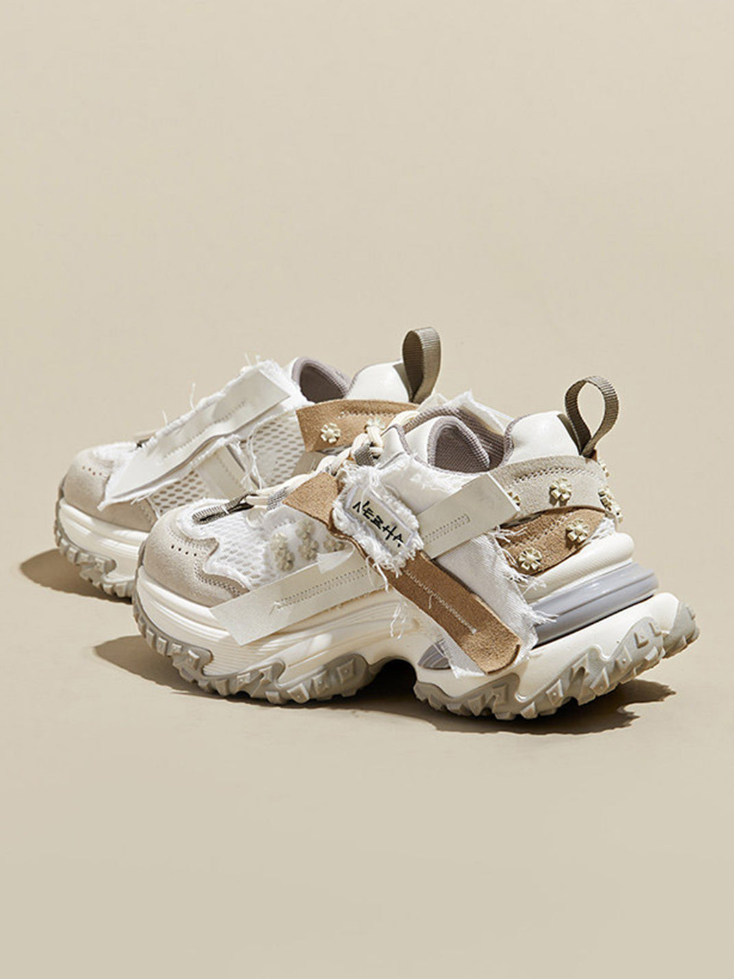 Patchwork Mesh Trail Platform Sneakers