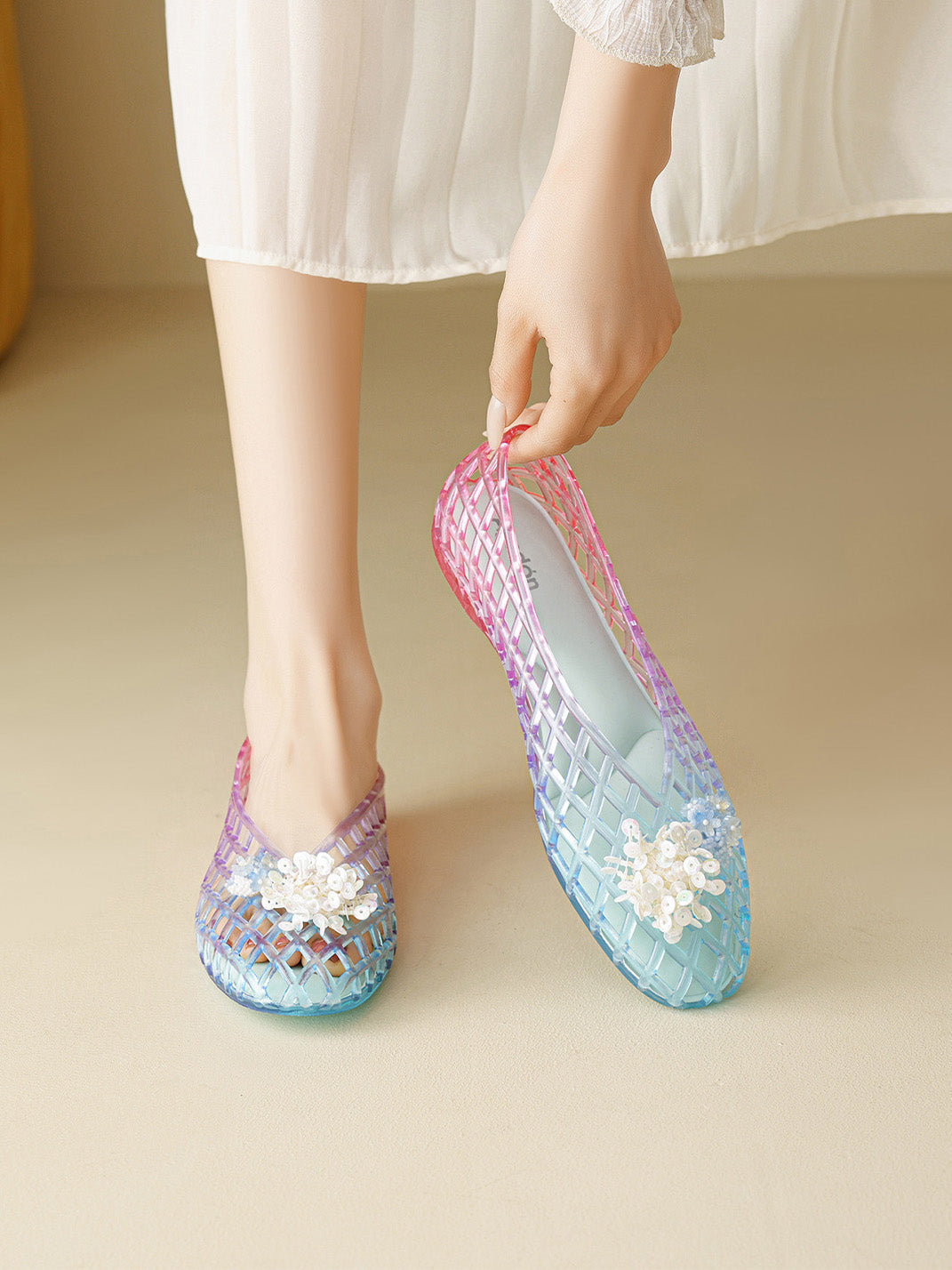 Gradient Rainbow Jelly Ballet Flats