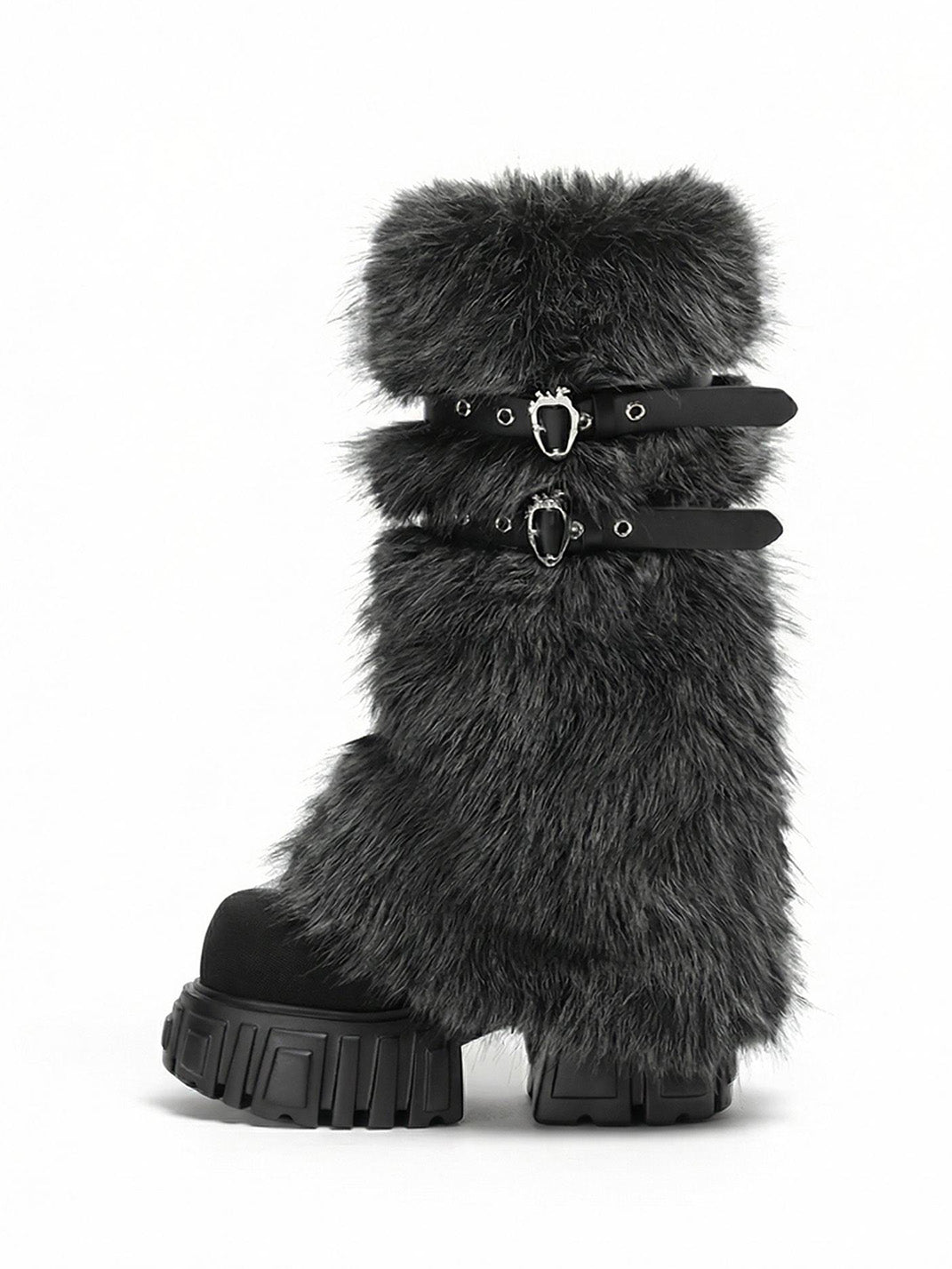 Gray Fur Gaiter Platform Calf Boots