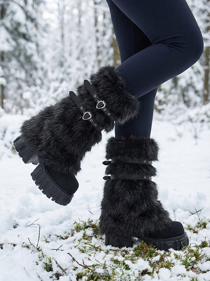Gray Fur Gaiter Platform Calf Boots