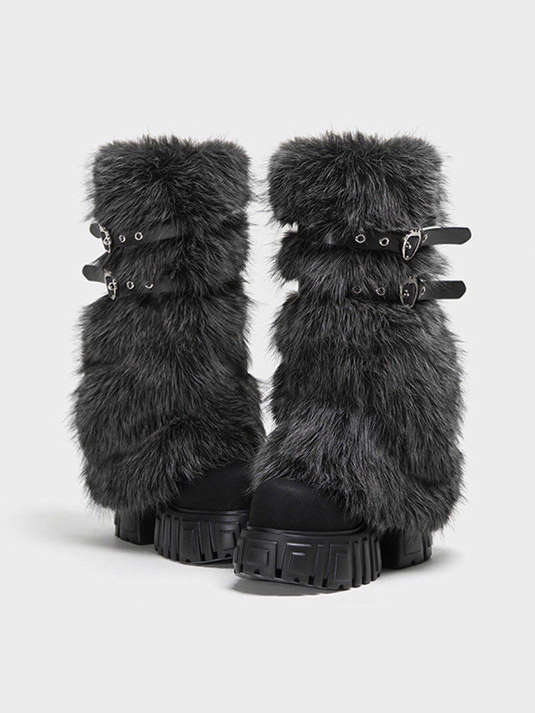 Gray Fur Gaiter Platform Calf Boots