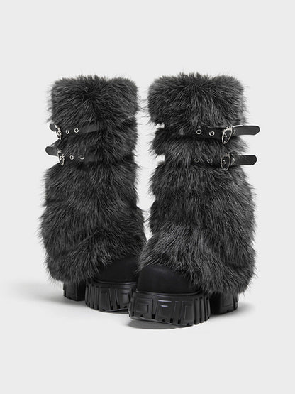 Gray Fur Gaiter Platform Calf Boots