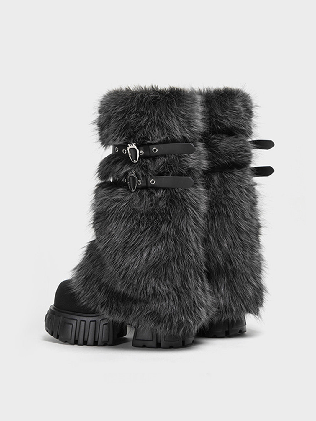 Gray Fur Gaiter Platform Calf Boots