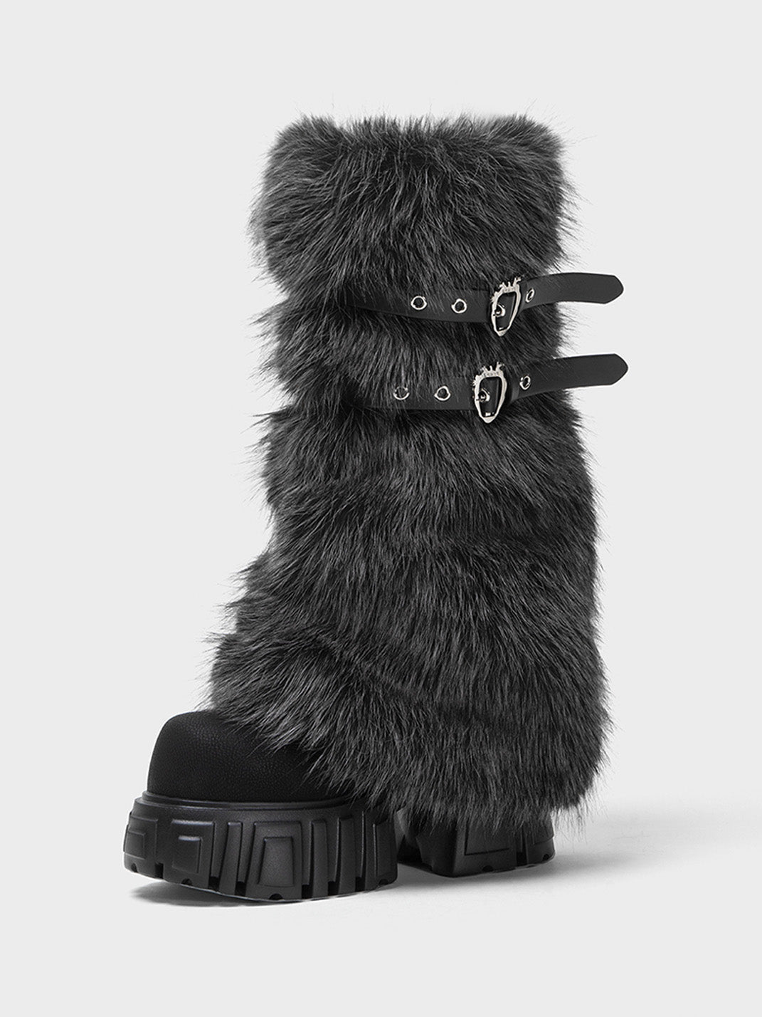 Gray Fur Gaiter Platform Calf Boots