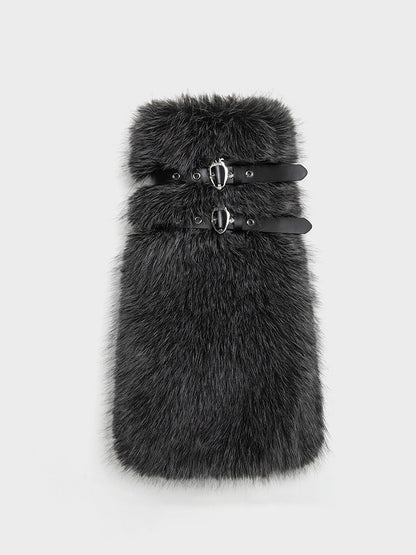 Gray Fur Gaiter Platform Calf Boots