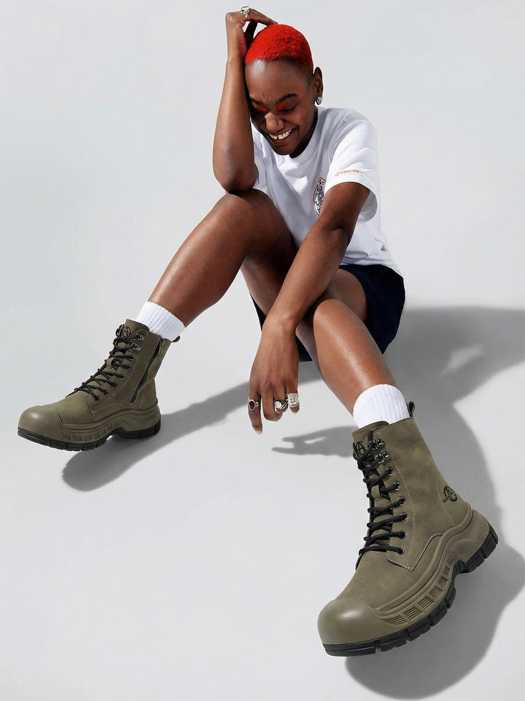 Gray Protective-Toe Platform Combat Boots