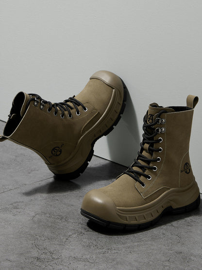 Gray Protective-Toe Platform Combat Boots