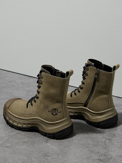Gray Protective-Toe Platform Combat Boots