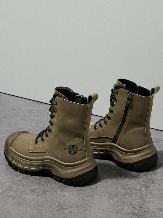 Gray Protective-Toe Platform Combat Boots