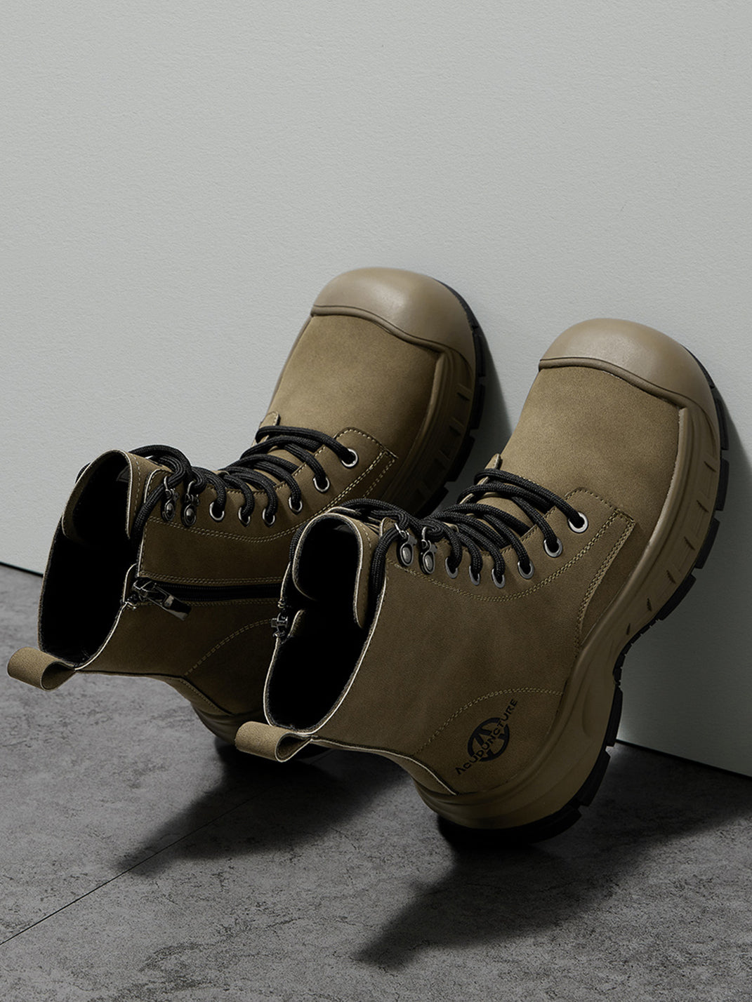 Gray Protective-Toe Platform Combat Boots