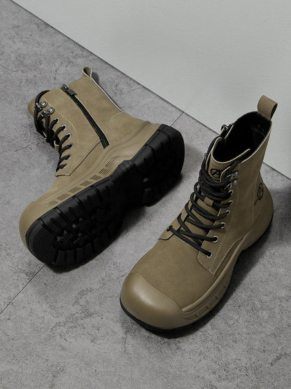 Gray Protective-Toe Platform Combat Boots