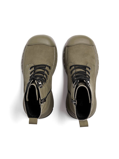 Gray Protective-Toe Platform Combat Boots