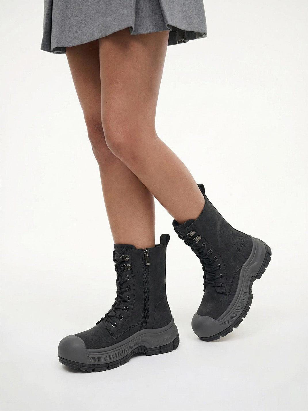 Gray Protective-Toe Platform Combat Boots