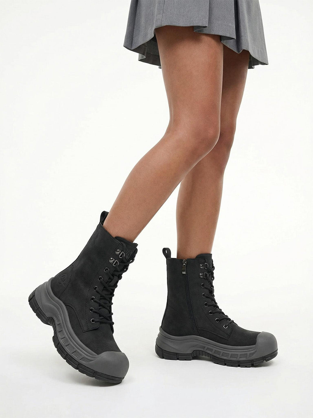 Gray Protective-Toe Platform Combat Boots