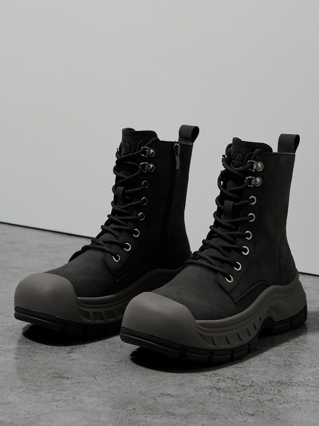 Gray Protective-Toe Platform Combat Boots