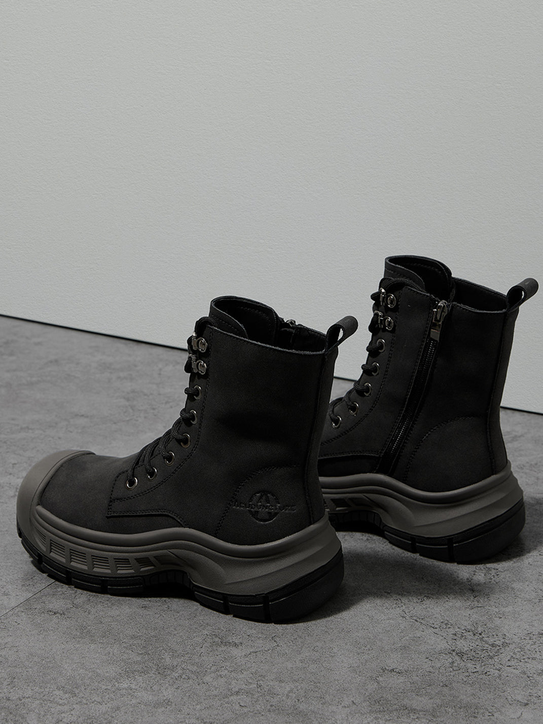 Gray Protective-Toe Platform Combat Boots