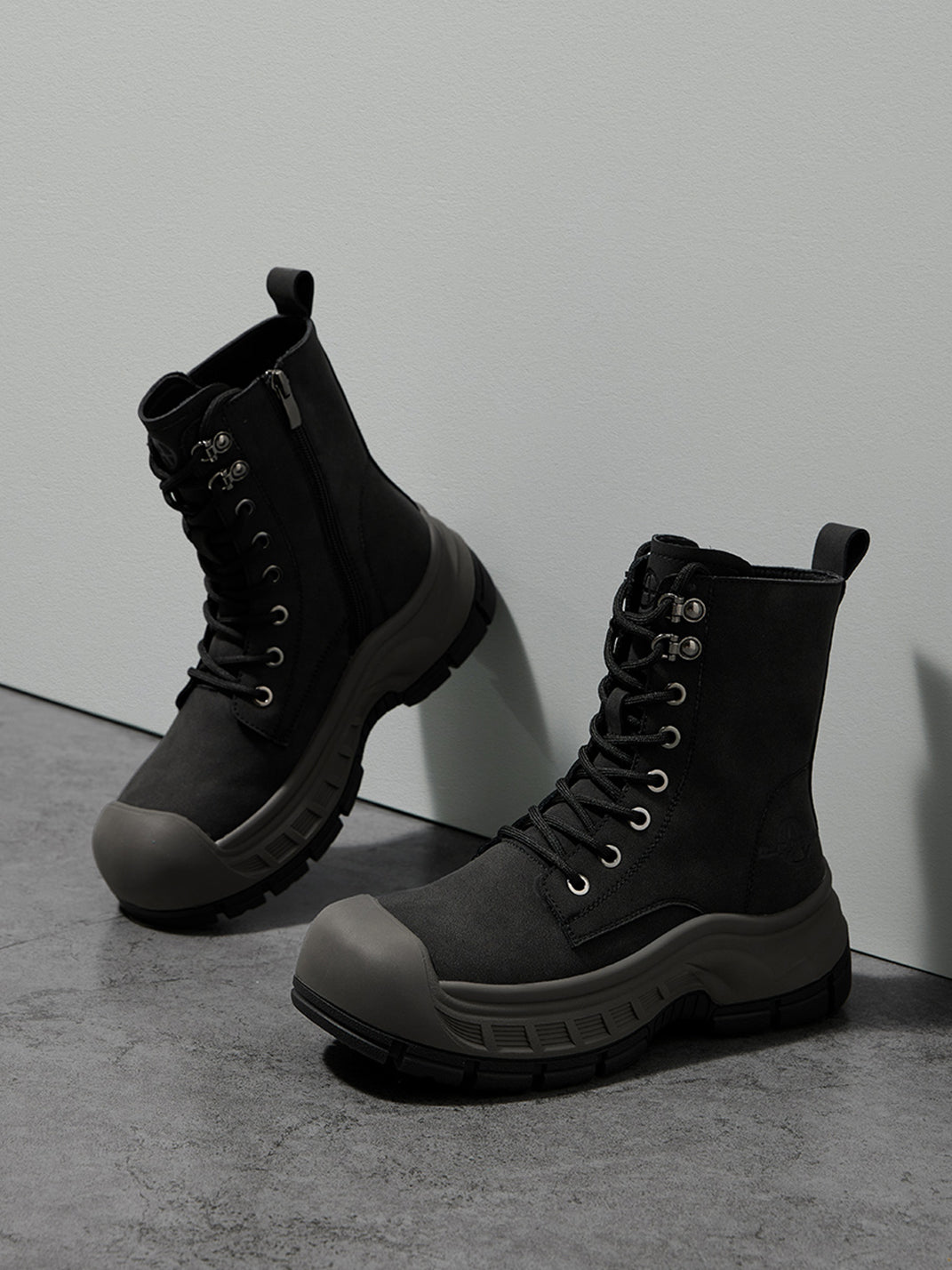 Gray Protective-Toe Platform Combat Boots