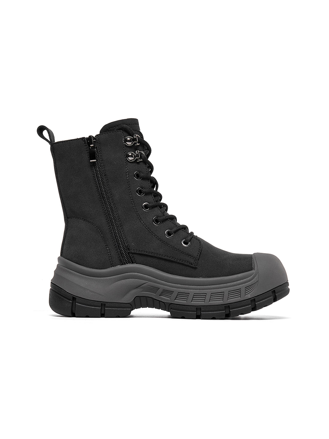 Gray Protective-Toe Platform Combat Boots