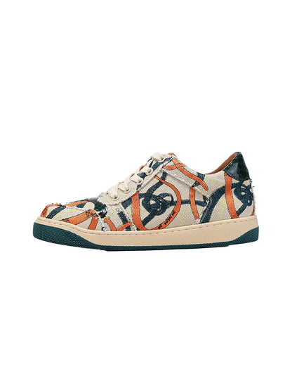 Green Graffiti Canvas Low-Top Sneakers