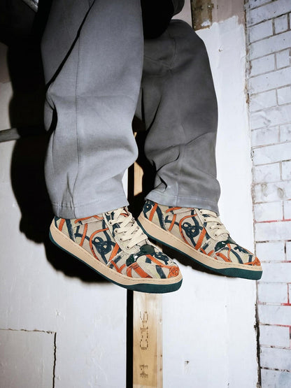 Green Graffiti Canvas Low-Top Sneakers