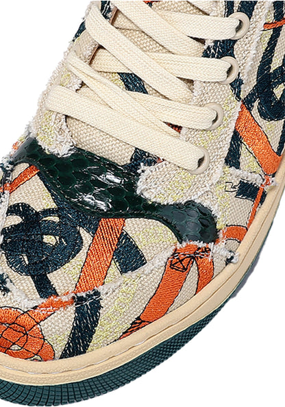 Green Graffiti Canvas Low-Top Sneakers