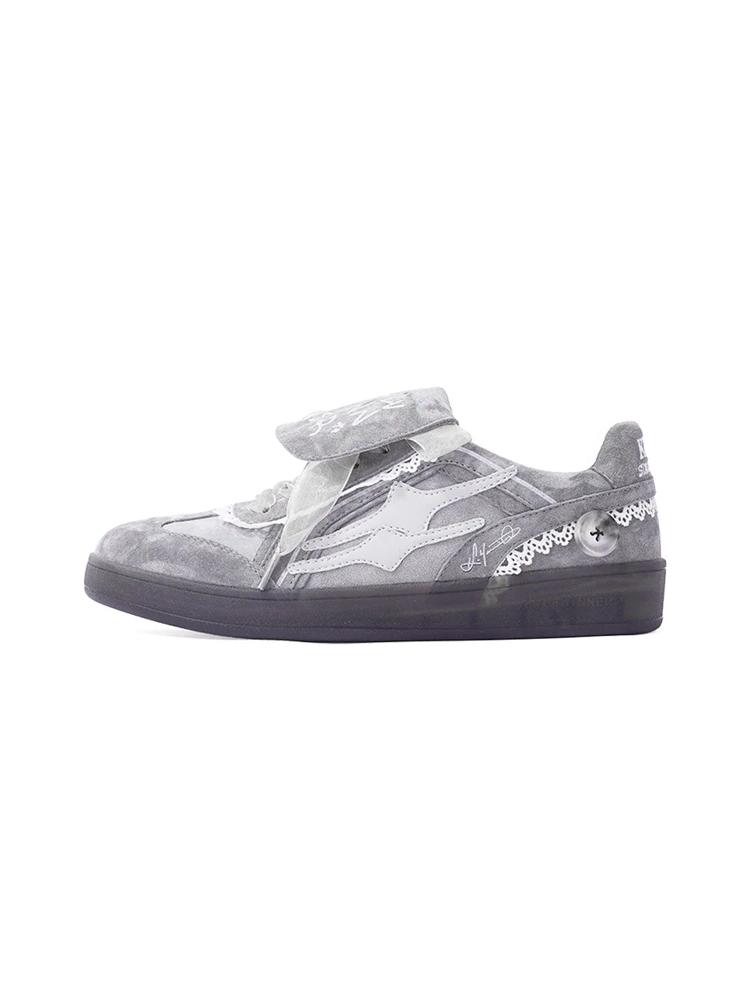 Grey Lace-Wrapped Retro Trainer Sneakers