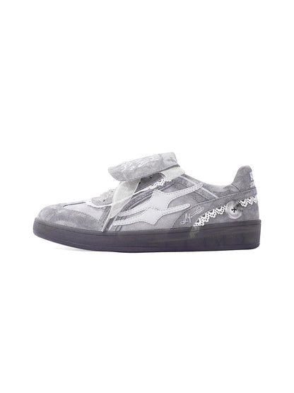 Grey Lace-Wrapped Retro Trainer Sneakers