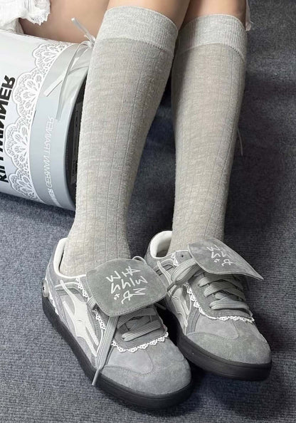Grey Lace-Wrapped Retro Trainer Sneakers