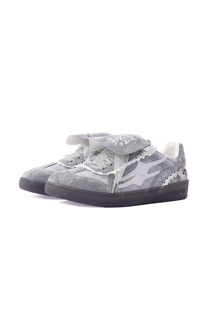 Grey Lace-Wrapped Retro Trainer Sneakers