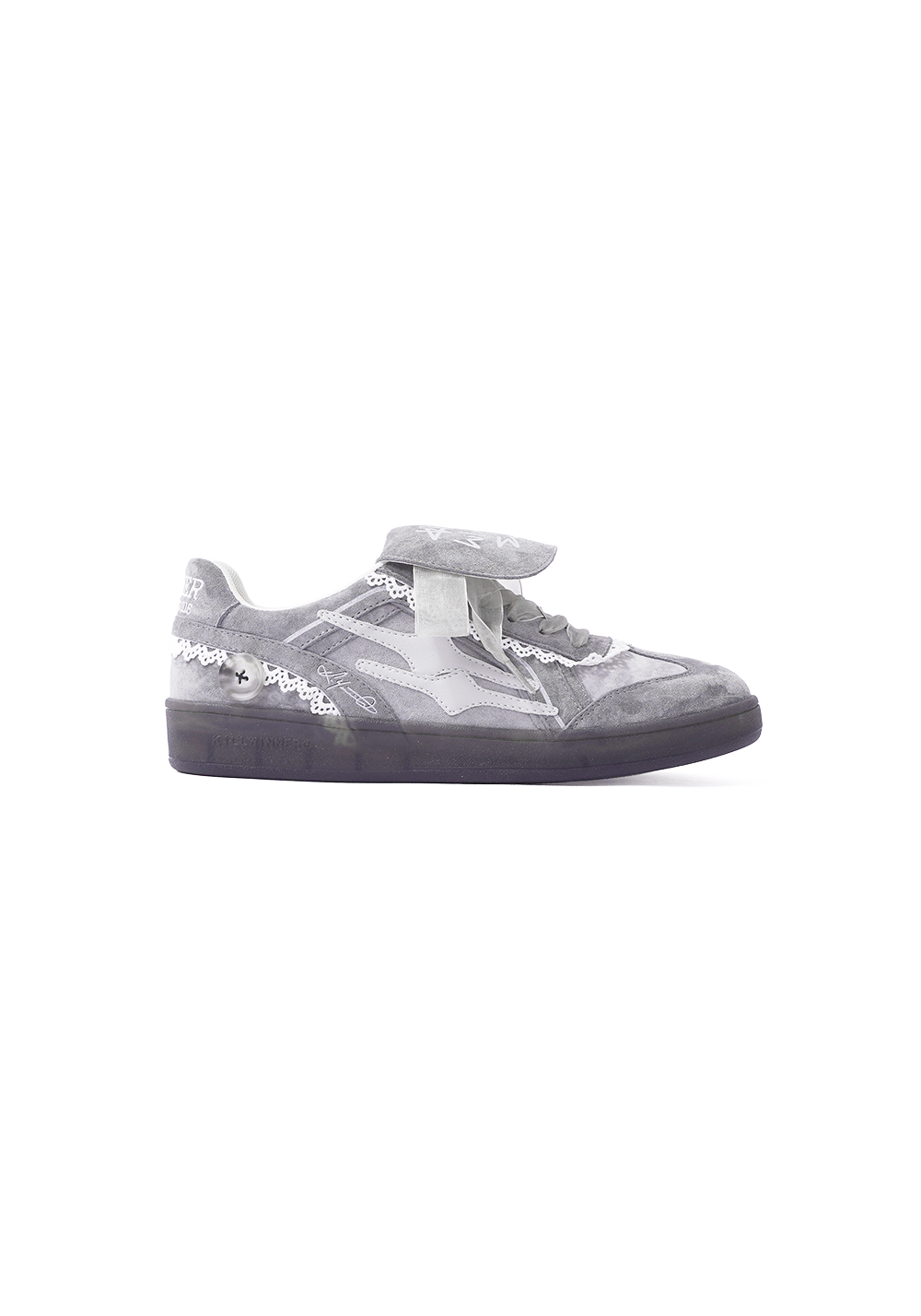Grey Lace-Wrapped Retro Trainer Sneakers