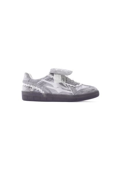 Grey Lace-Wrapped Retro Trainer Sneakers