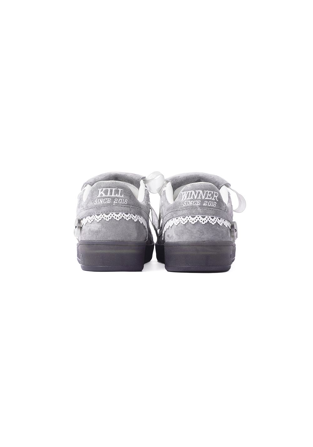 Grey Lace-Wrapped Retro Trainer Sneakers