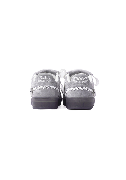 Grey Lace-Wrapped Retro Trainer Sneakers