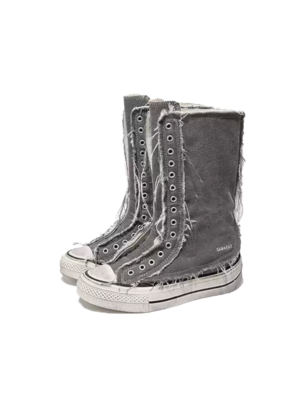 Distressed High-Top Canvas Platform Boots