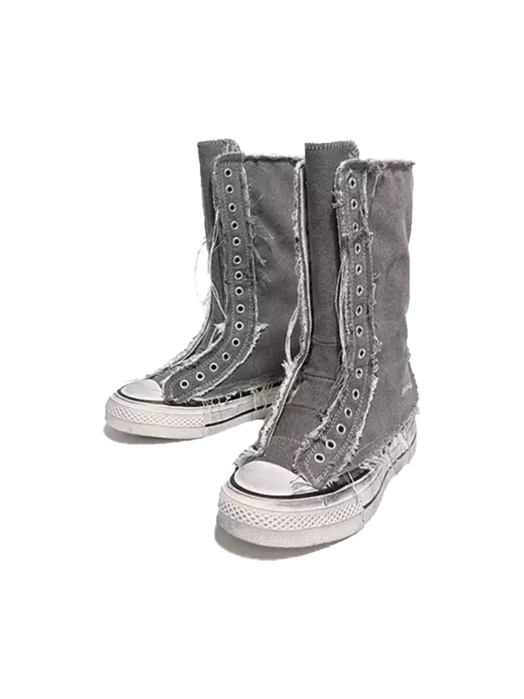 Distressed High-Top Canvas Platform Boots