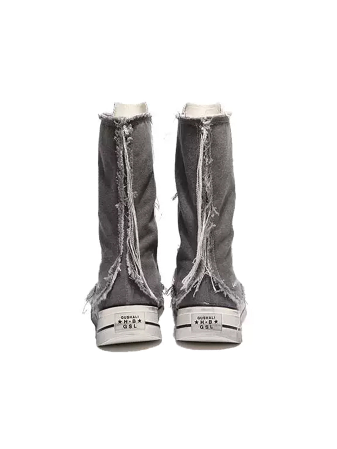 Distressed High-Top Canvas Platform Boots
