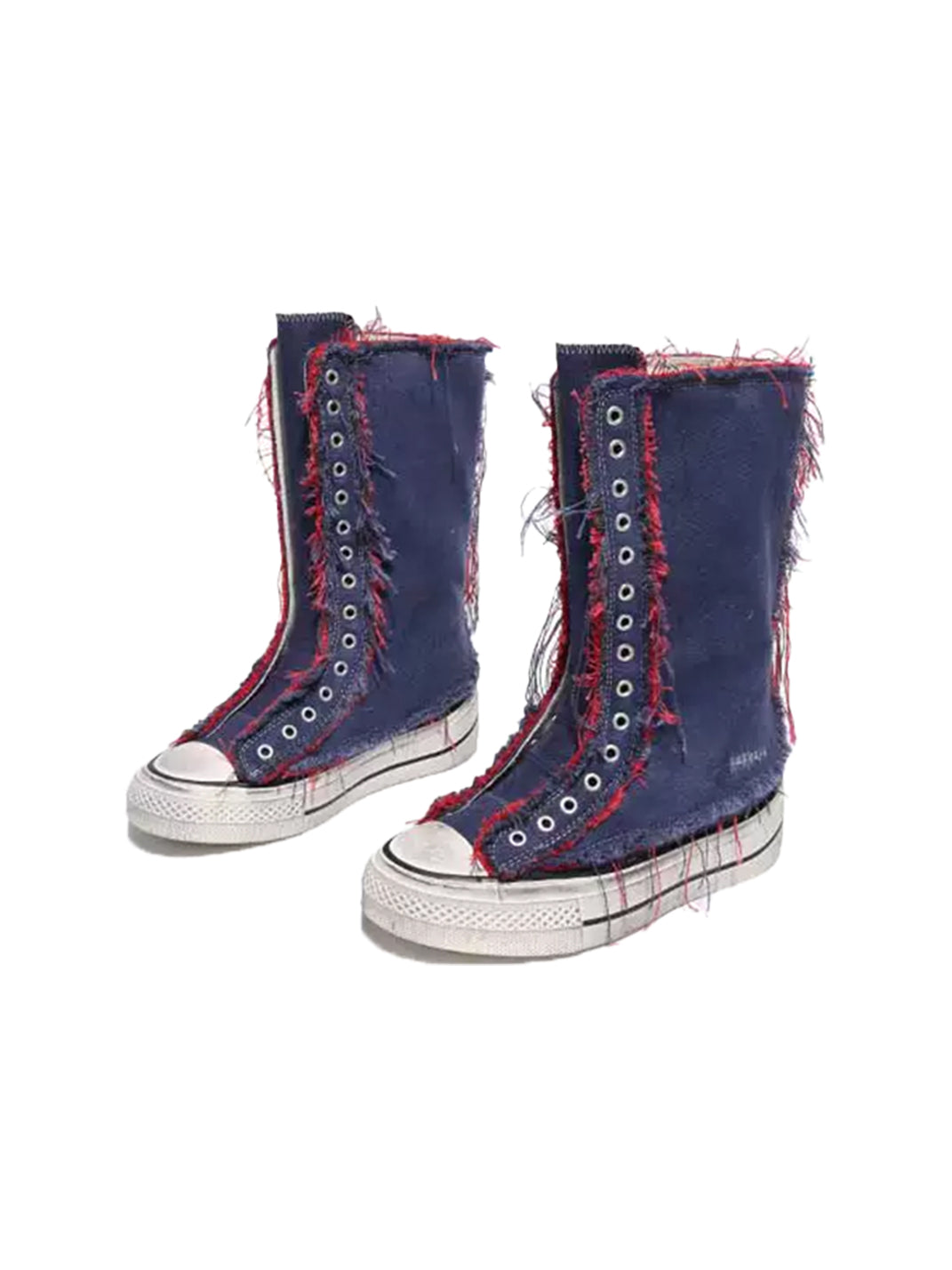 Distressed High-Top Canvas Platform Boots