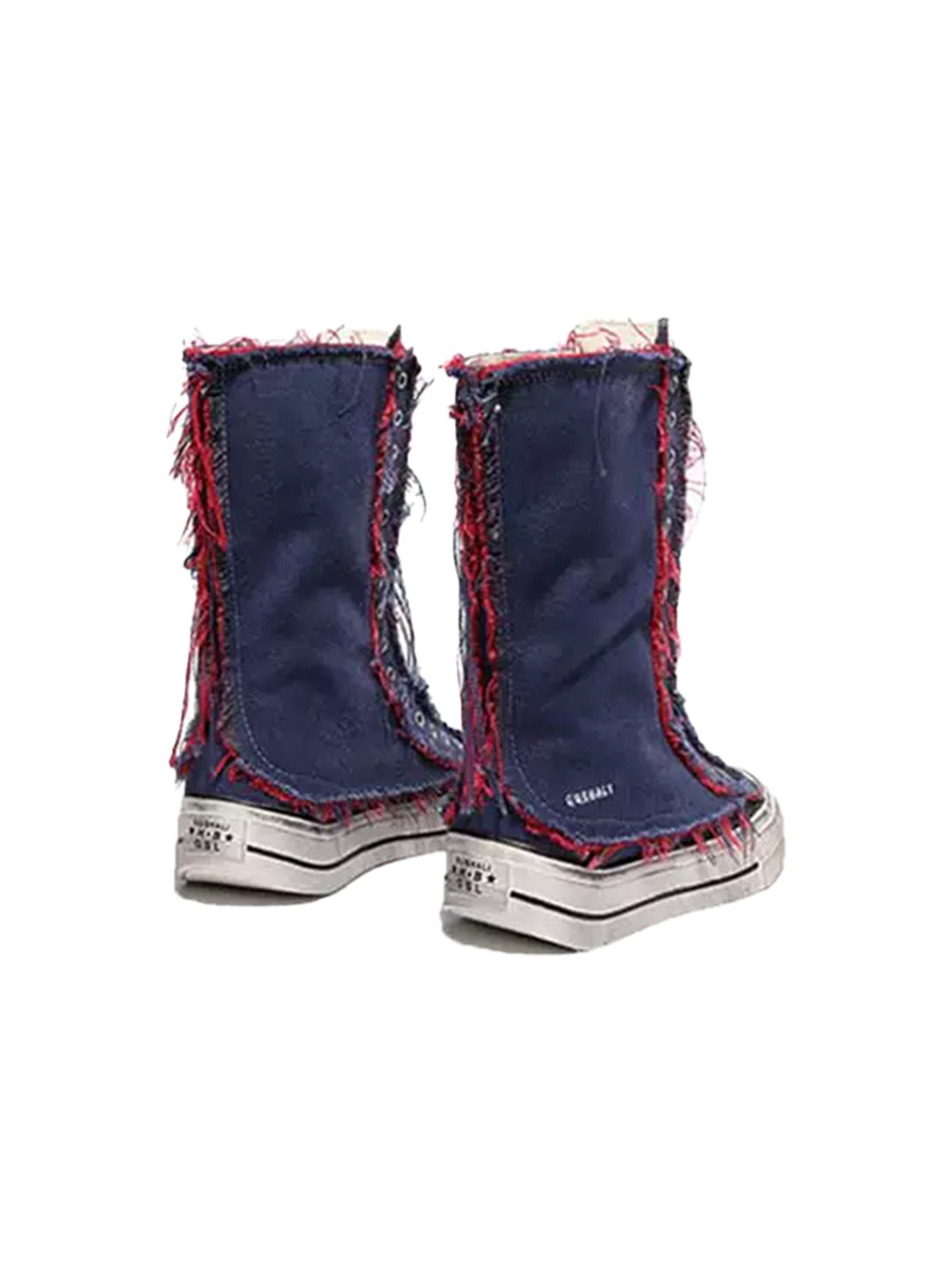 Distressed High-Top Canvas Platform Boots
